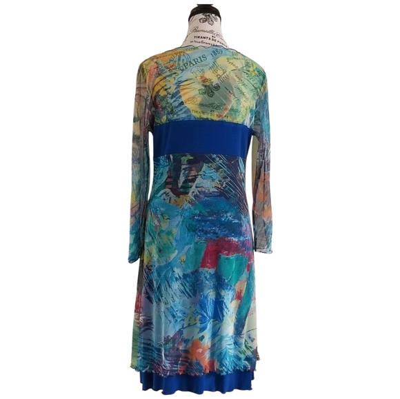 Art to wear abstract watercolour mesh dress colourful L - Picture 2 of 5